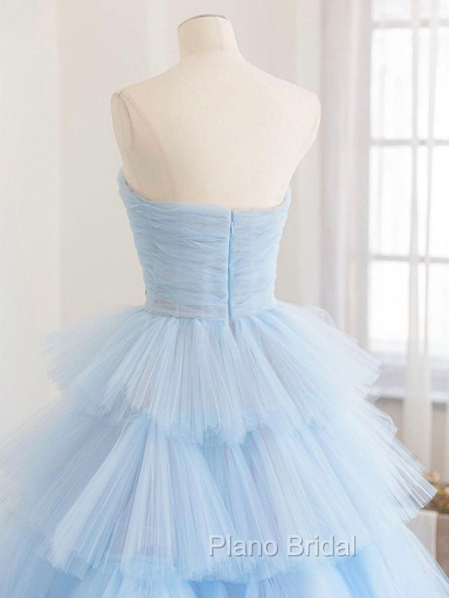 Blue Tulle Long Formal Prom Dresses, Blue Tulle Ball Gown Evening Dresses