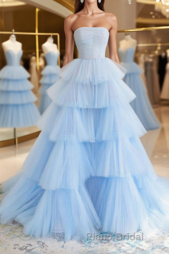 Blue tulle long Formal Prom dress, blue tulle evening dress Main image