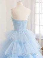 Blue tulle long Formal Prom dress, blue tulle evening dress