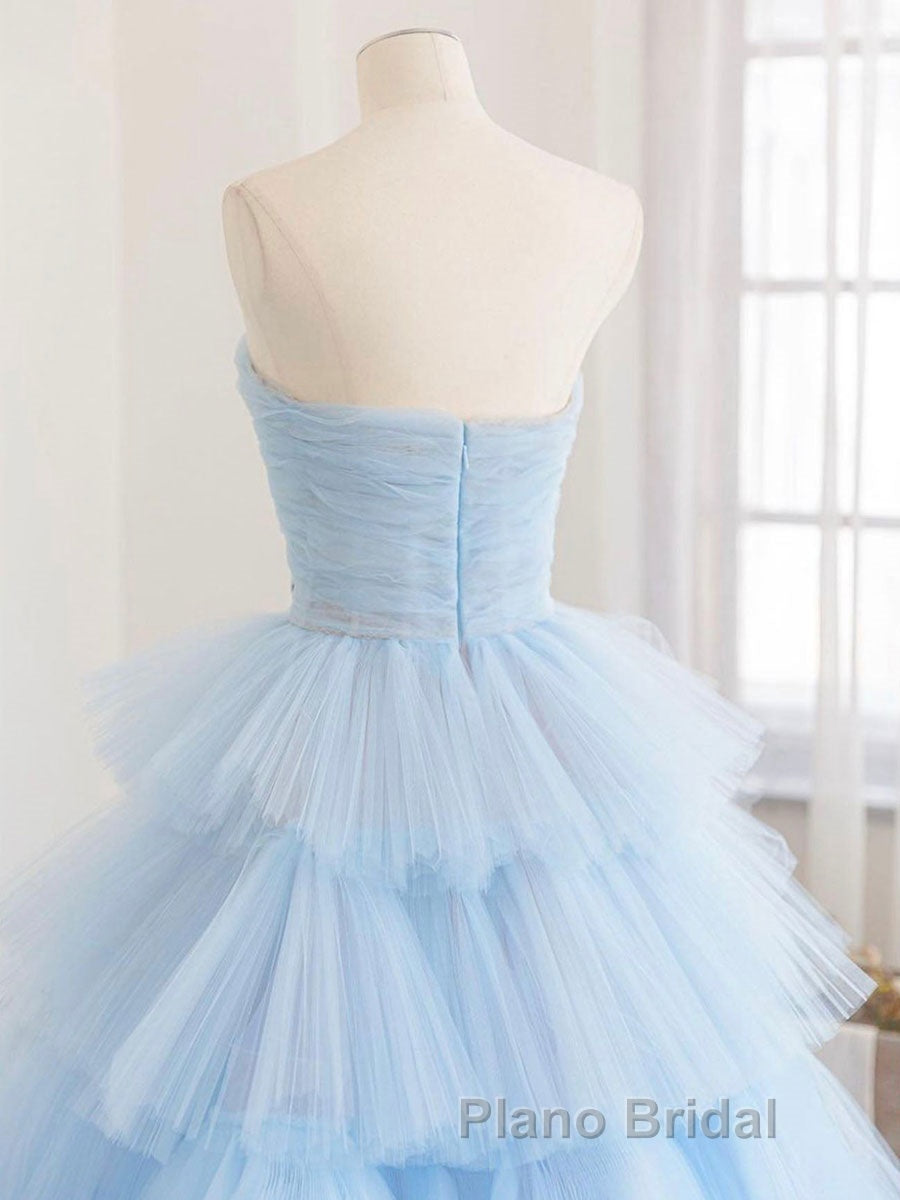 Blue tulle long Formal Prom dress, blue tulle evening dress