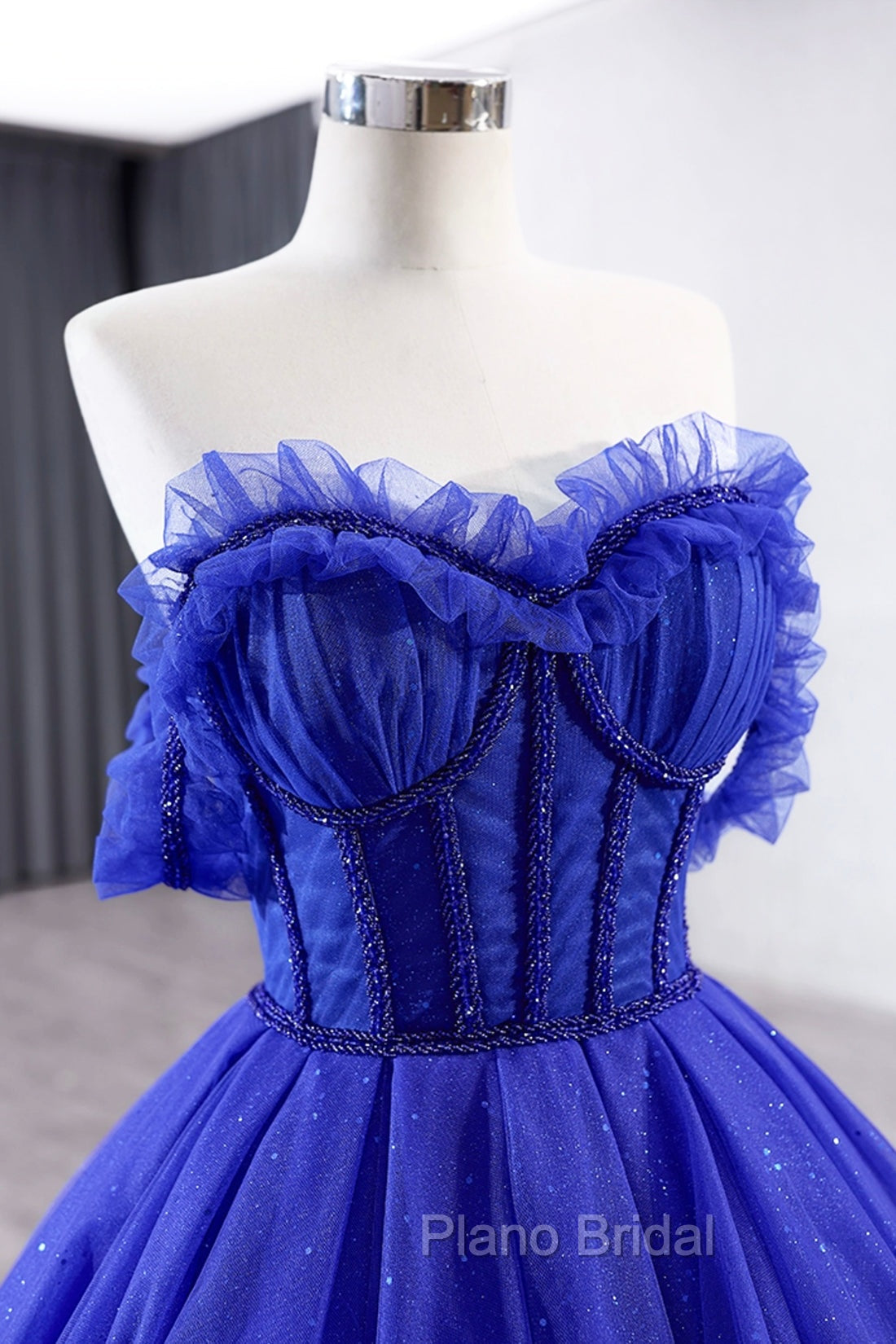 Blue Tulle Long Formal Prom Dresses, Off the Shoulder Formal Evening Party Dresses Secondary image