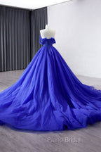 Blue Tulle Long Formal Prom Dresses, Off the Shoulder Formal Evening Party Dresses