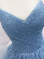 Blue Tulle Long Formal Prom Dresses, Blue Tulle Formal Dresses Sweet 16 Dresses