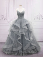 Blue Tulle Long Formal Prom Dresses, Blue Tulle Formal Dresses Sweet 16 Dresses