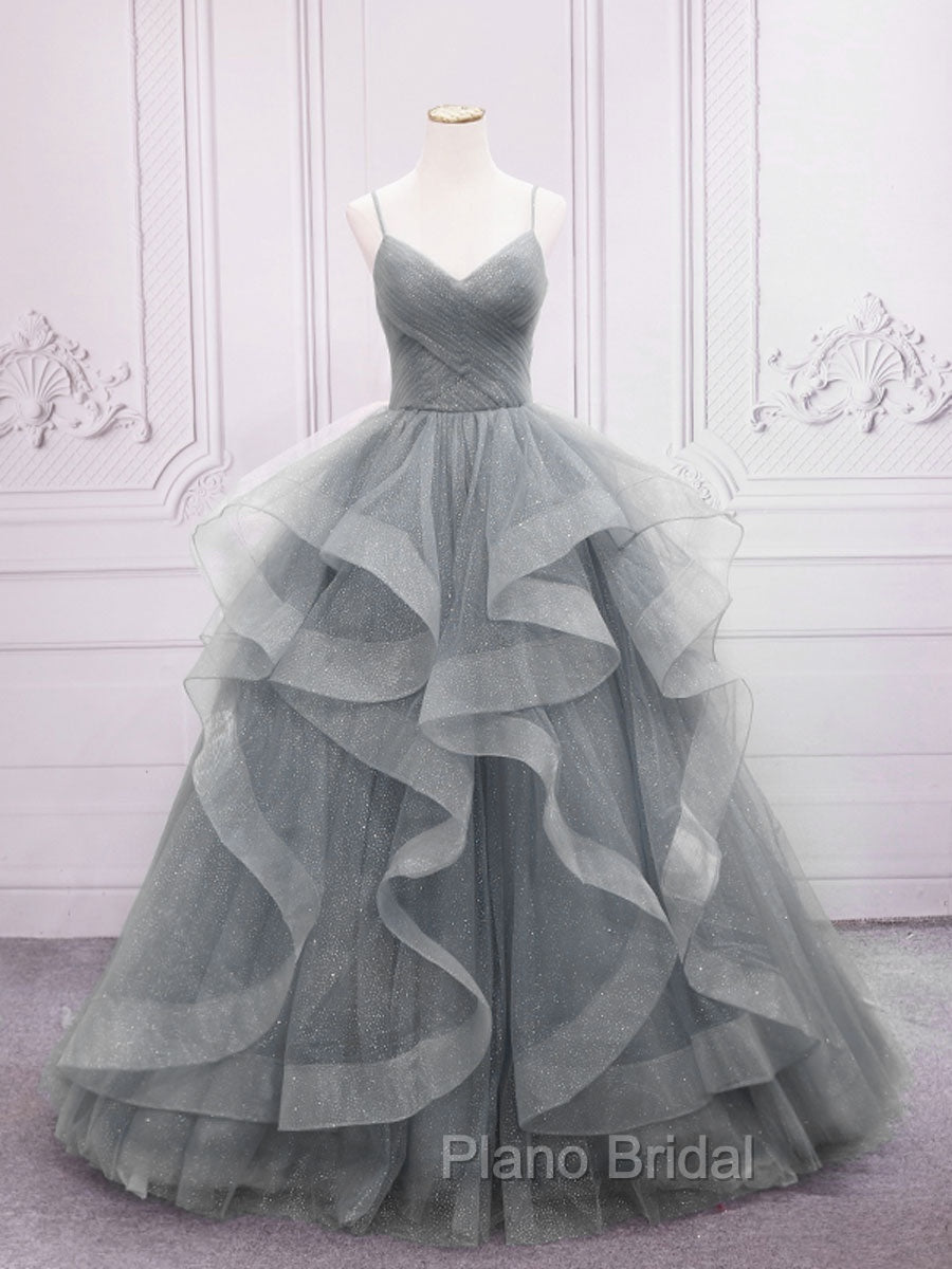 Blue Tulle Long Formal Prom Dresses, Blue Tulle Formal Dresses Sweet 16 Dresses