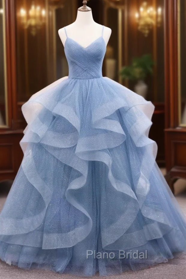 Blue Tulle Long Formal Prom Dresses, Blue Tulle Formal Dresses Sweet 16 Dresses Main image