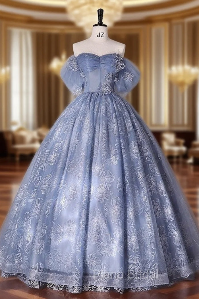Blue Tulle Off the Shoulder Quinceanera Dresses Main image