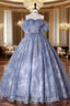 Blue Tulle Off the Shoulder Quinceanera Dresses