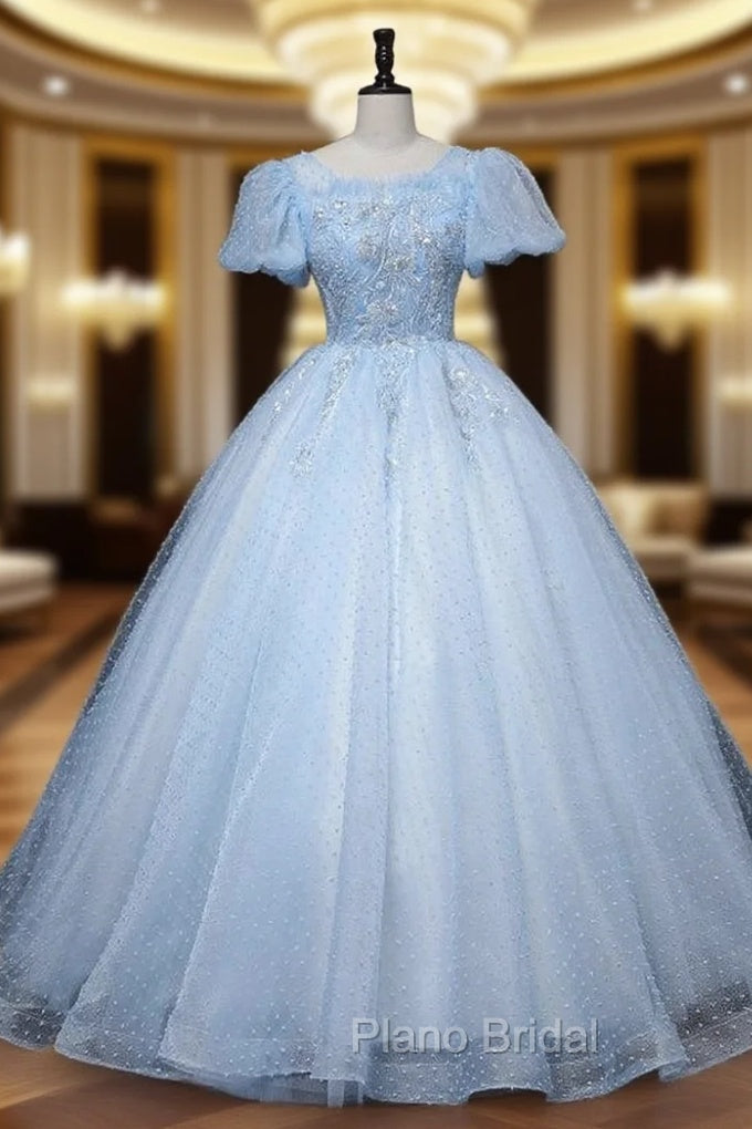 Blue Tulle Puff Sleeve Sequins Quinceanera Dresses Main image