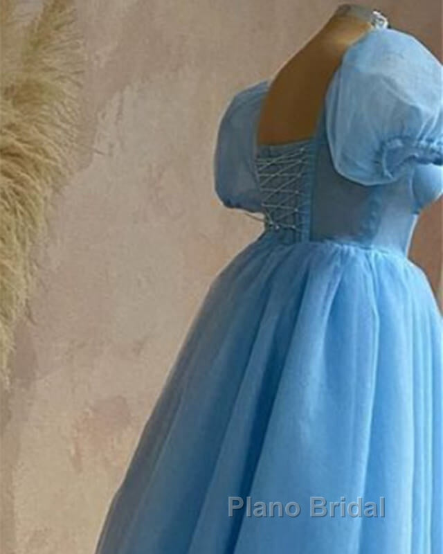 Blue Tulle Puffy Sleeve Midi Dresses Secondary image