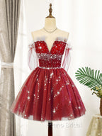 Blue Tulle Sequin Short Formal Prom Dresses, Puffy Blue Homecoming Dresses