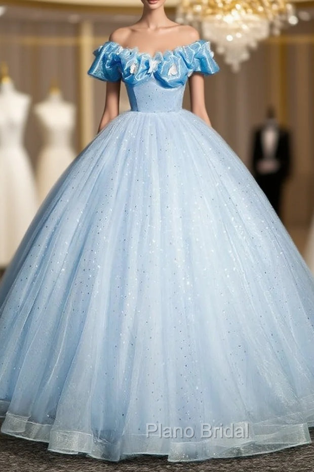 Blue Tulle Sequins Backless Butterfly Quinceanera Dresses Main image