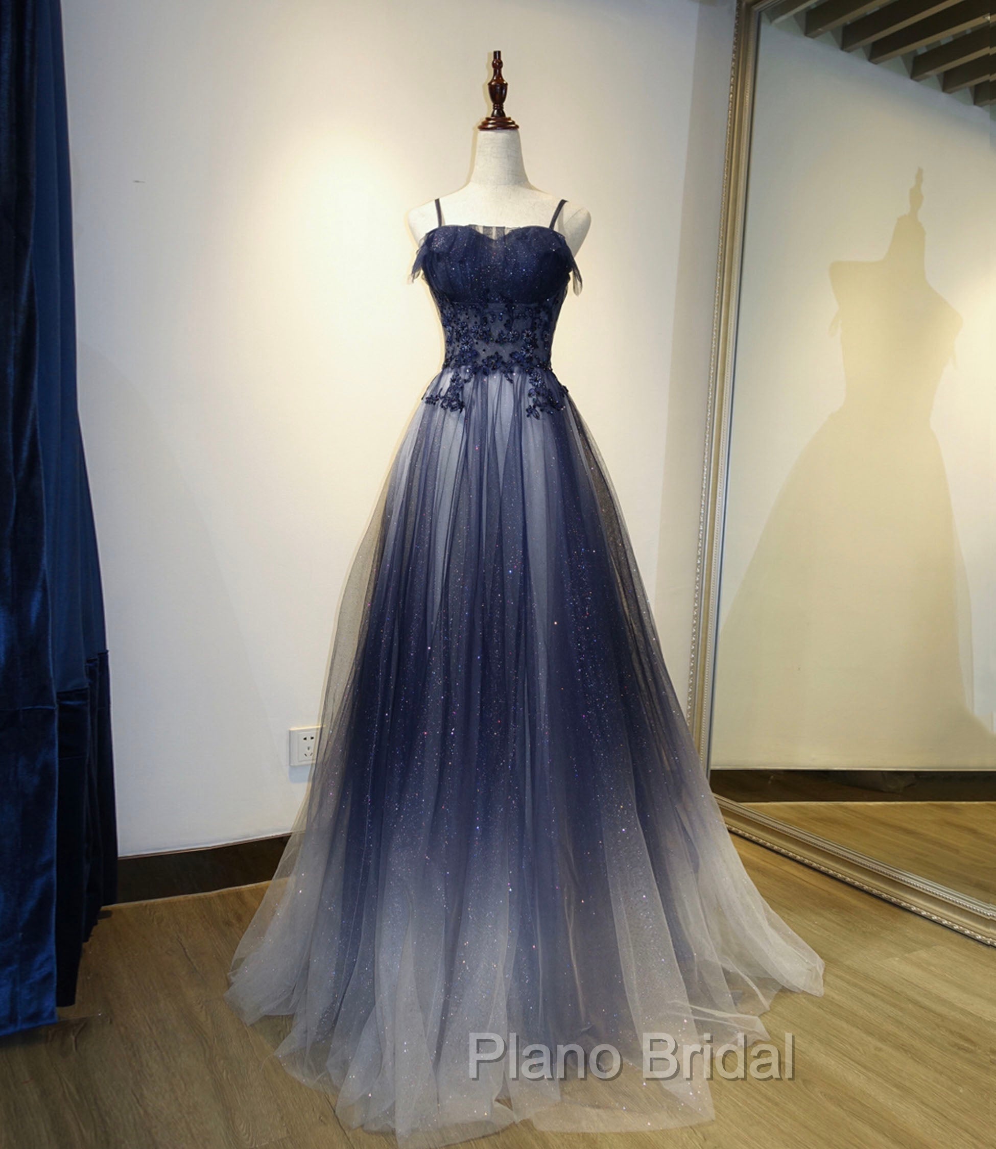 Blue tulle sequins long Formal Prom Dresses blue evening Dresses Secondary image
