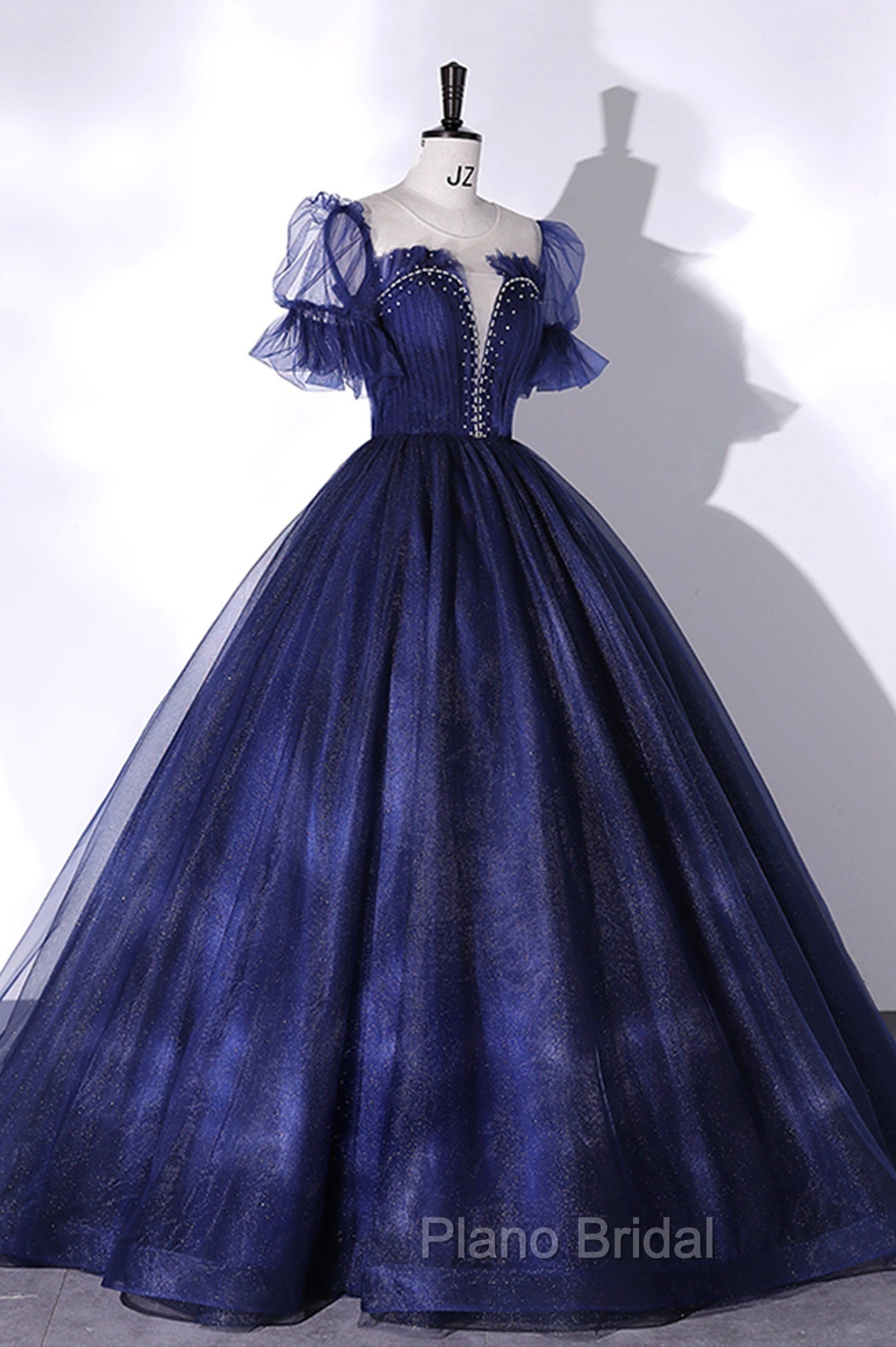 Blue Tulle Sequins Long Formal Prom Dresses Blue Evening Gown Secondary image
