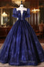 Blue Tulle Sequins Long Formal Prom Dresses Blue Evening Gown