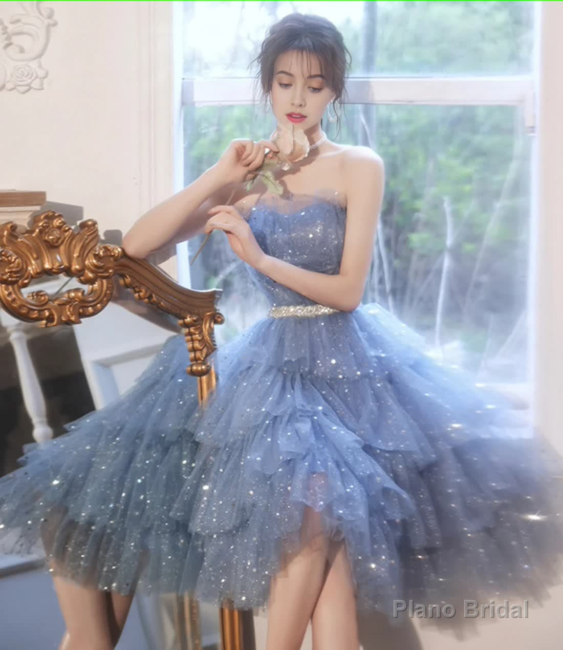 Blue Tulle Sequins Short Homecoming Dress Party Dress Main image