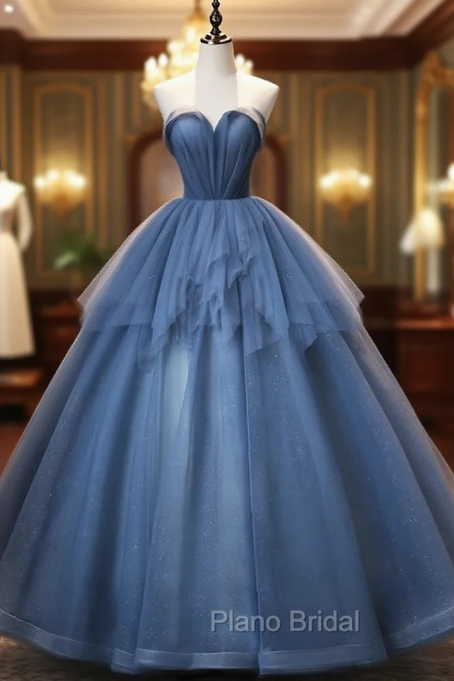 Blue Tulle Sequins Strapless Beading Quinceanera Dresses Main image