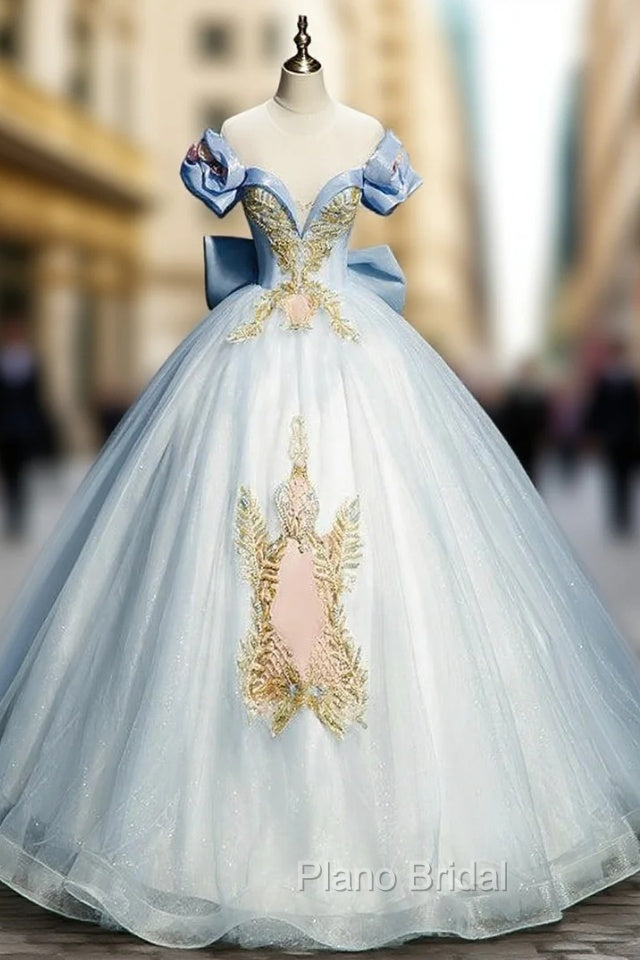 Blue Tulle Short Sleeve Beading Sequins Quinceanera Dresses Main image