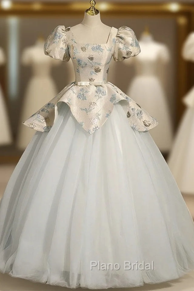 Blue Tulle Short Sleeve Quinceanera Dresses Main image