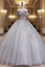 Blue Tulle Strapless Embroidery Flower Quinceanera Dresses
