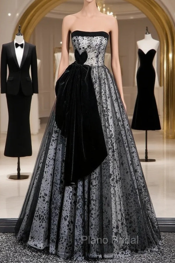 Blue Tulle Strapless Velvet Formal Prom Dresses Main image