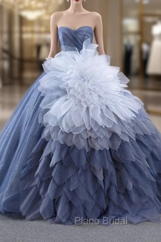 Blue Tulle Sweetheart Formal Prom Dresses With Detachable Tulle