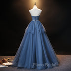 Blue Tulle Sweetheart Simple Pretty Floor Length Party Dresses, Blue A-line Evening Dresses Formal Prom Dresses