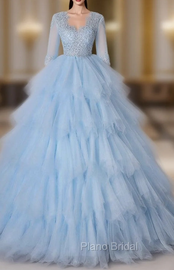 Blue Tulle Tulle Short Sleeve Appliques Quinceanera Dresses Main image