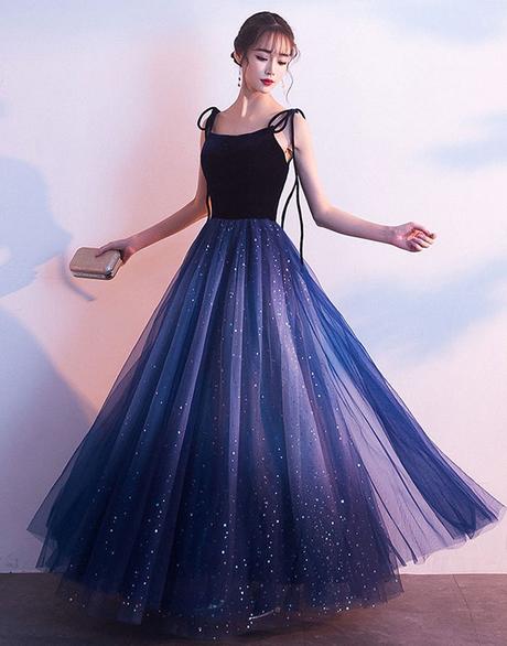 Blue Tulle With Velvet Straps Long Party Dresses, Gorgeous Formal Gown Secondary image