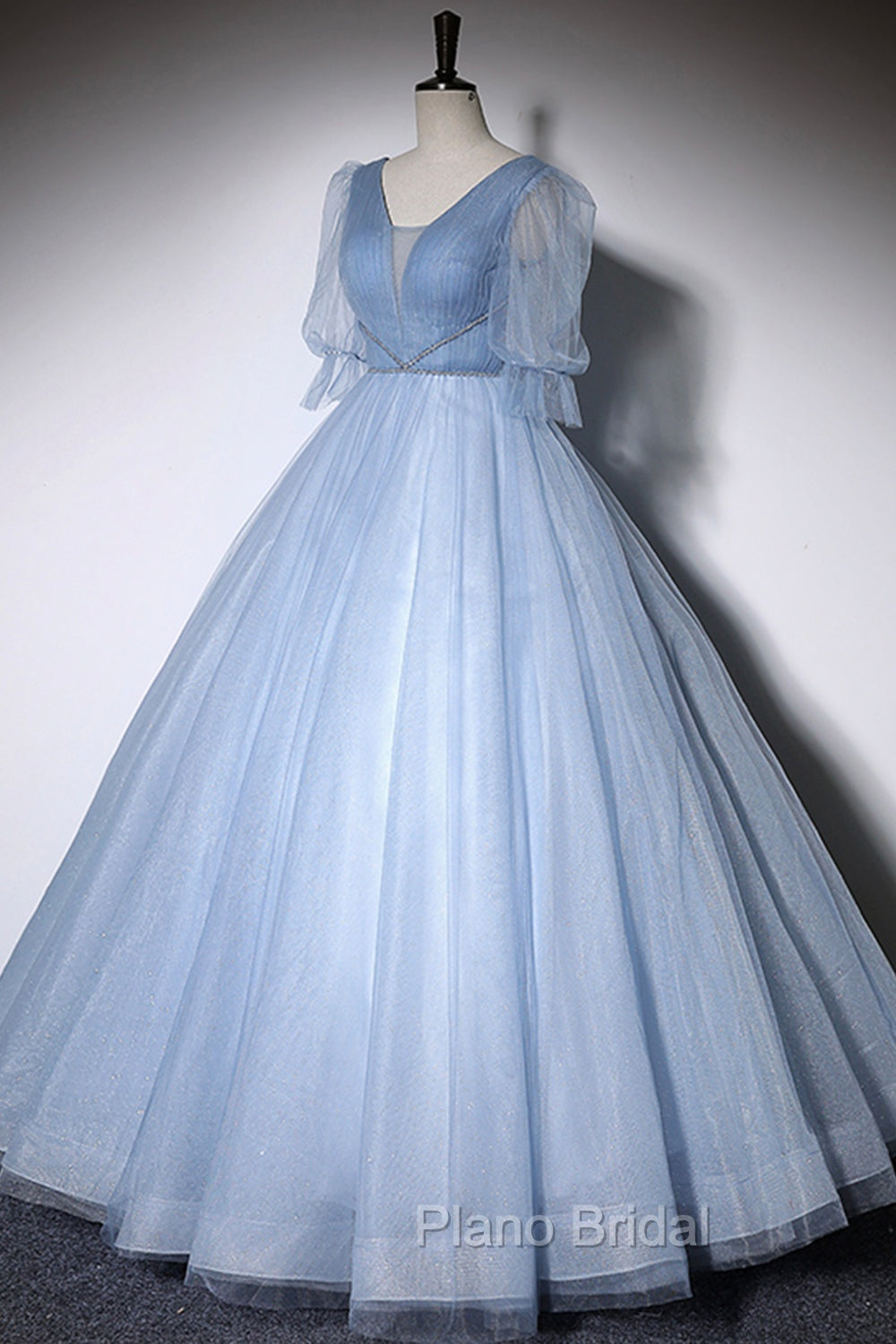 Blue V-Neck Tulle Long Formal Prom Dresses, A-Line Formal Evening Dresses Secondary image
