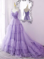 Blue v neck tulle long Formal Prom Dresses, blue tulle formal Dresses