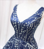 Blue V-neckline Lace Tulle Floor Length Party Dresses, Blue Formal Prom Dresses Formal Dresses