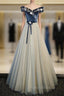Blue Velvet Off the Shoulder Beading Formal Prom Dresses