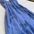 Blue Vintage Elegant V Neck Exquisite Embroidery Applique Beading Long Chiffon Formal Prom Dresses Formal Evening Gown Party Dresses