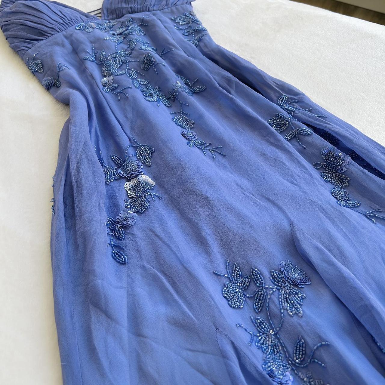 Blue Vintage Elegant V Neck Exquisite Embroidery Applique Beading Long Chiffon Formal Prom Dresses Formal Evening Gown Party Dresses