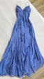Blue Vintage Elegant V Neck Exquisite Embroidery Applique Beading Long Chiffon Formal Prom Dresses Formal Evening Gown Party Dresses