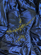 Blue Vintage Rhinestone Embellished Elegant Long Pleated Ball Gown Formal Evening Dresses