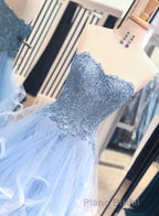Gorgeous A Line Sweetheart Appliques Lace Formal Prom Dresses with Ruffles