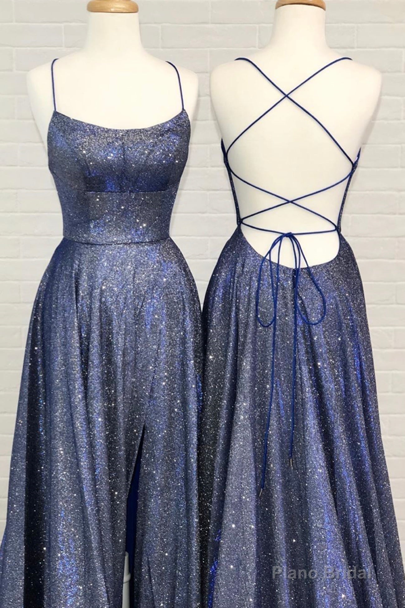 Blue A-Line Backless Long Prom Dresses, Blue Evening Dresses Secondary image