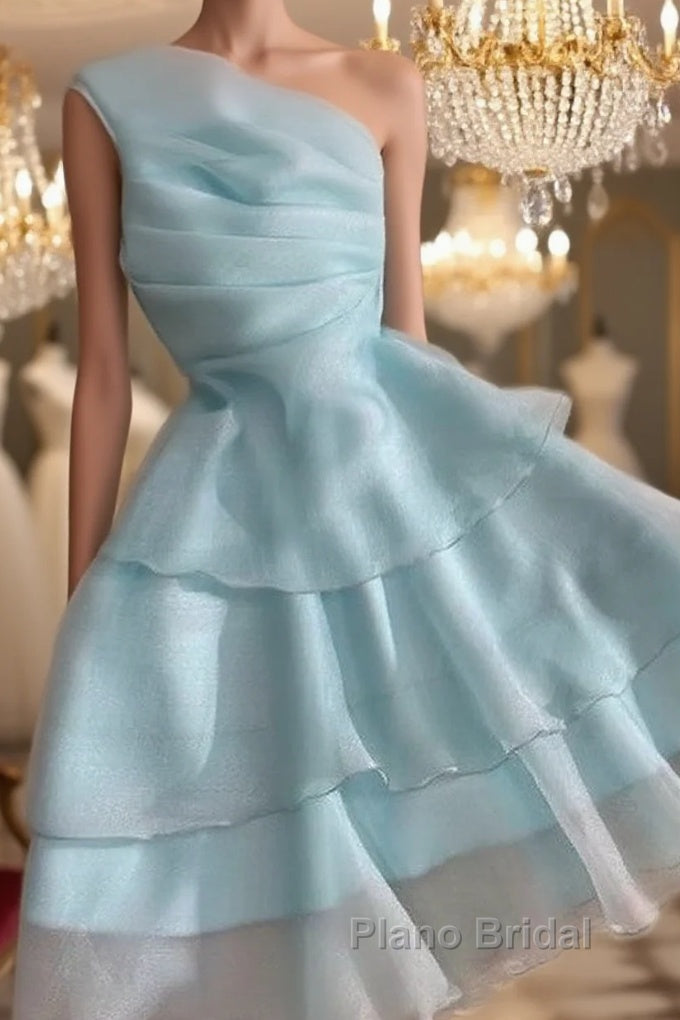 Elegant Blue A-line One Shoulder Mini Short Formal Prom Homecoming Dresses Main image
