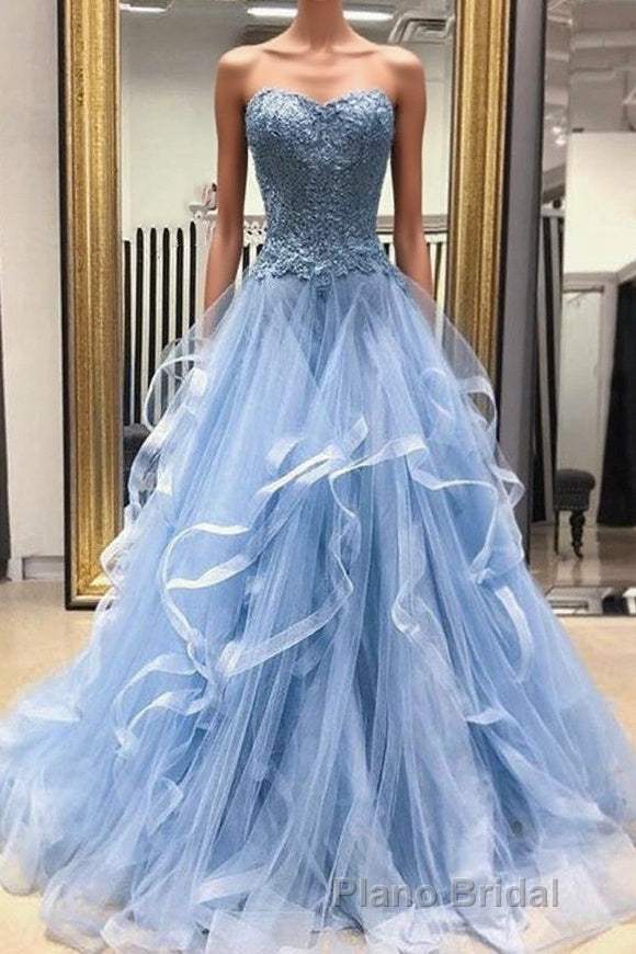 Gorgeous A Line Sweetheart Appliques Lace Formal Prom Dresses with Ruffles Main image