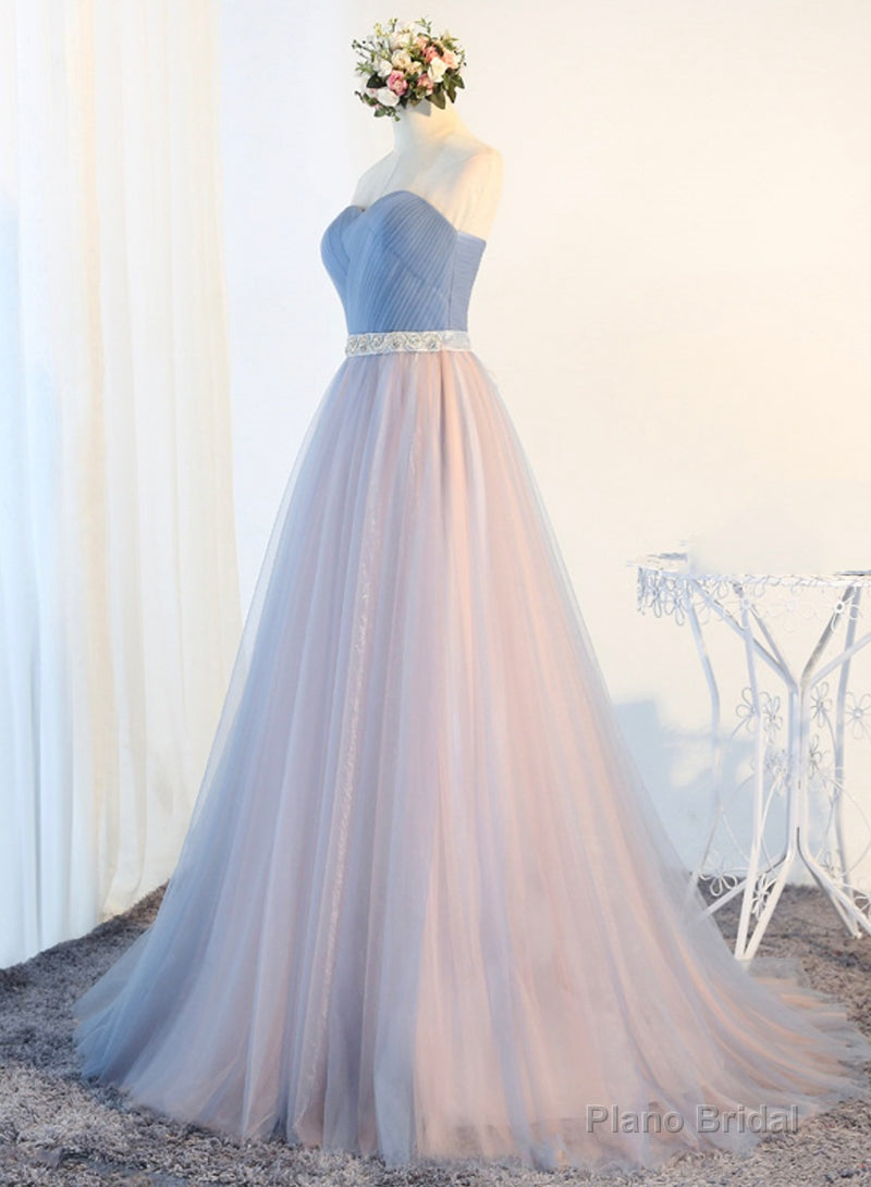 Blue Tulle Long Prom Dresses, A-Line Strapless Evening Dresses Secondary image