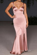 Blush Pink Asymmetrical Bridesmaid Dress with Slit