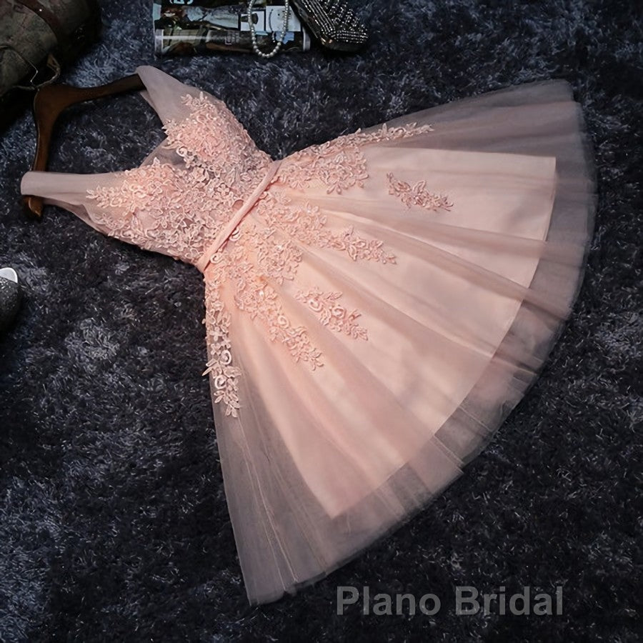 Blush Pink Lace Appliqued Tulle Homecoming Dresses,Prom Dresses Secondary image