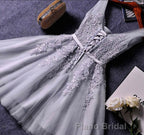Blush Pink Lace Appliqued Tulle Homecoming Dresses,Prom Dresses