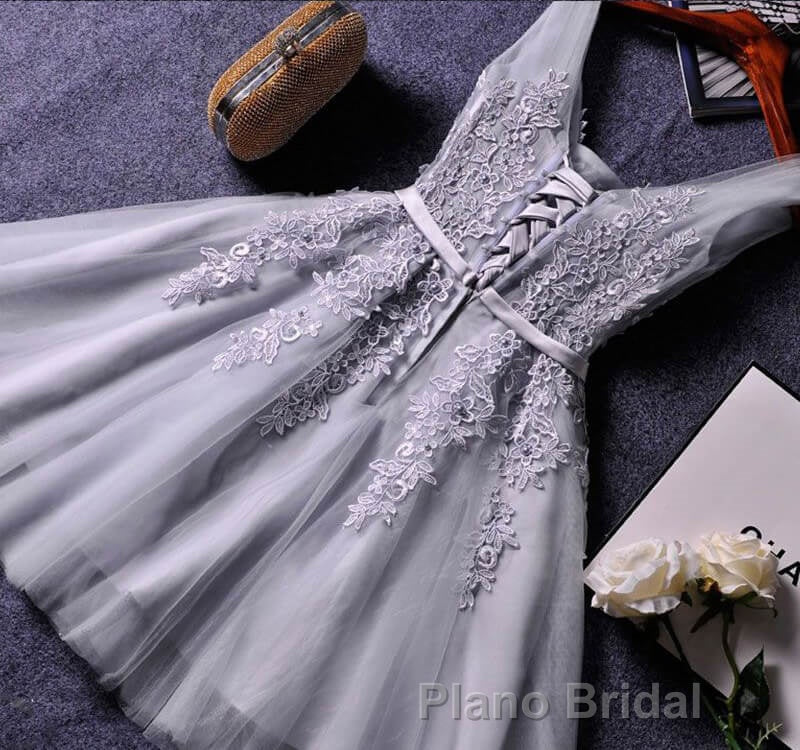 Blush Pink Lace Appliqued Tulle Homecoming Dresses,Prom Dresses