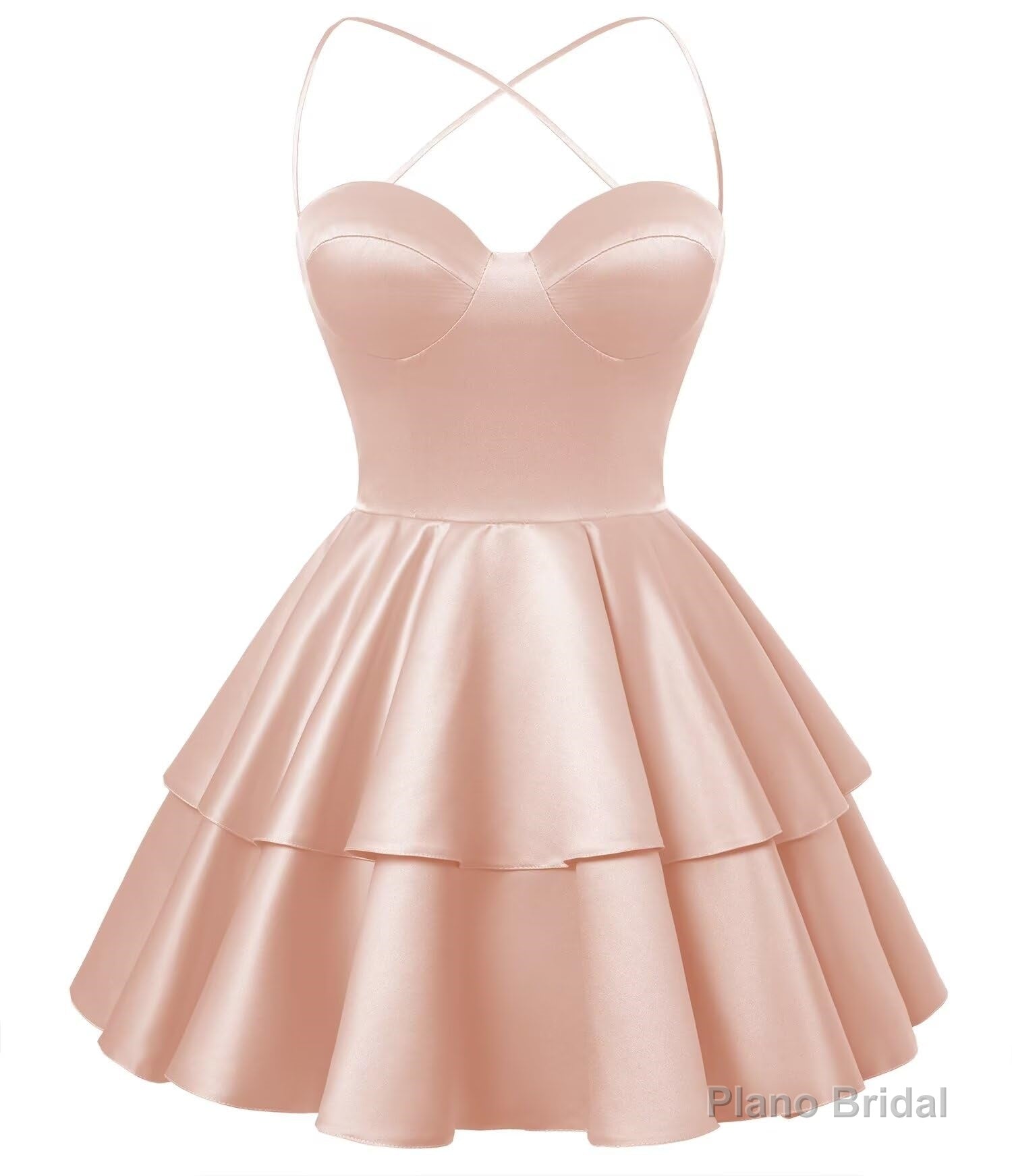 Blush Pink Satin Homecoming Dress Sweetheart Neck Tiered Short Graduation Dresses Secondary image