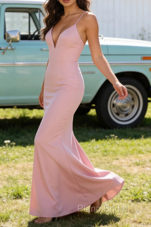 Blush Pink V Neck Spaghetti Straps Long Prom Dress Secondary image