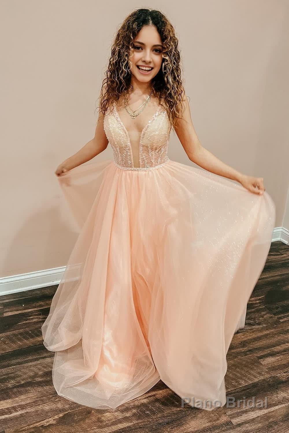 Blush V-Neck Sequins Prom Dress Main image