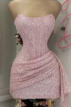 Blushing Pink Sequins Cocktail Dresses Woman Elegant Wedding Formal Prom Dresses Gowns Mini Graduation Dresses Vestido De GraduacióN Vestido De Fiesta Homecoming Dresses